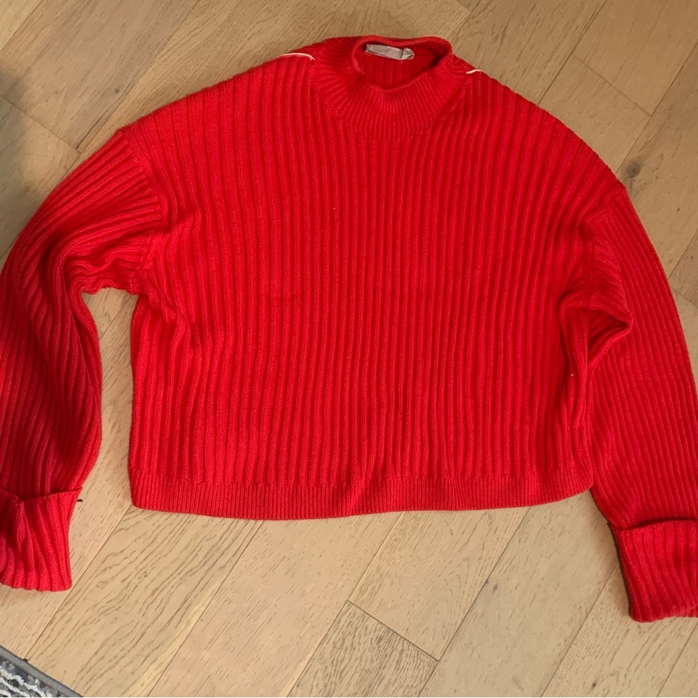 Everlane Vibrant Red Women's Cotton Mockneck Cropped Sweater